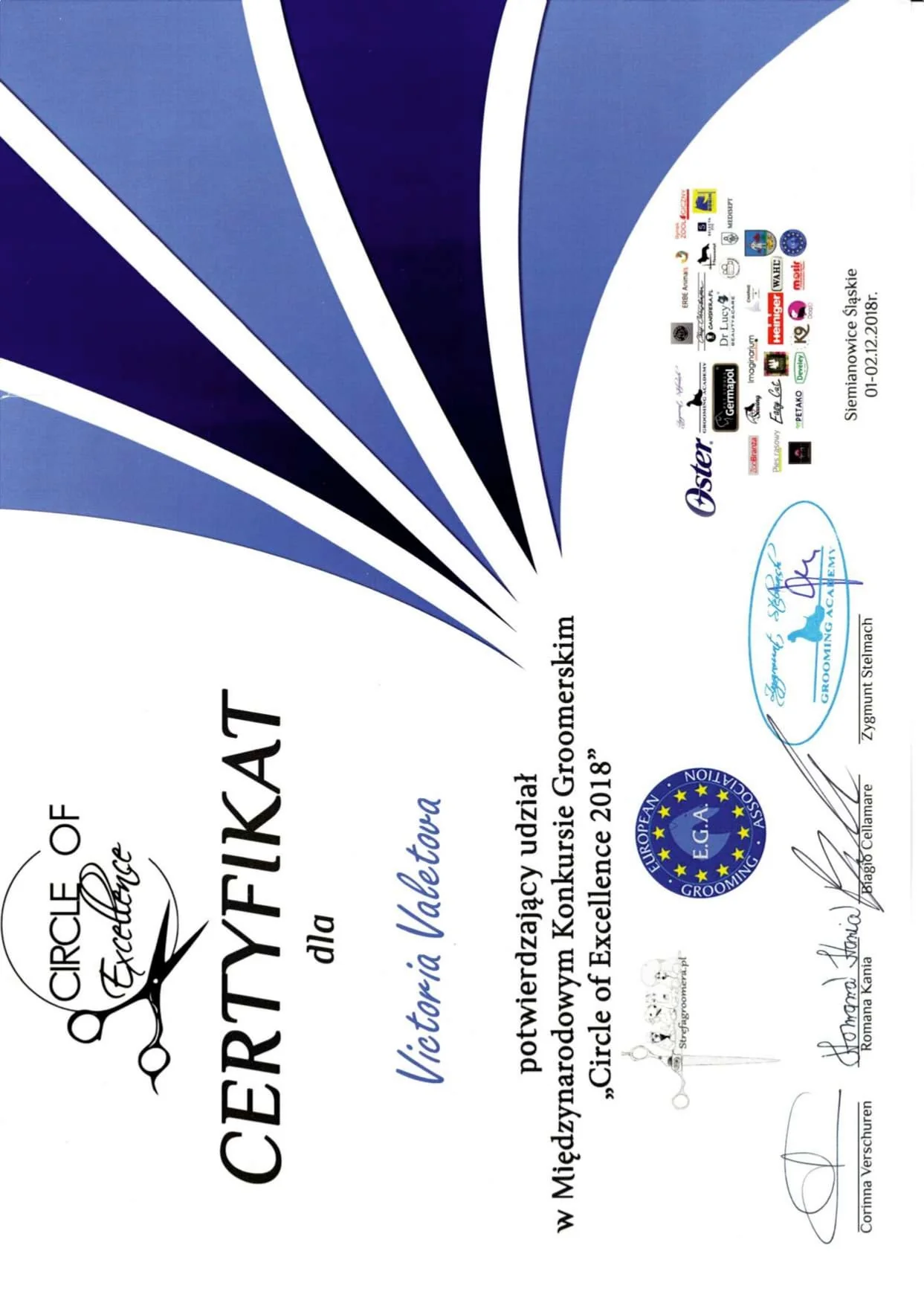 Professional Dog Grooming Certificate 11 - Vickie's Certification from Recognized Grooming Institution